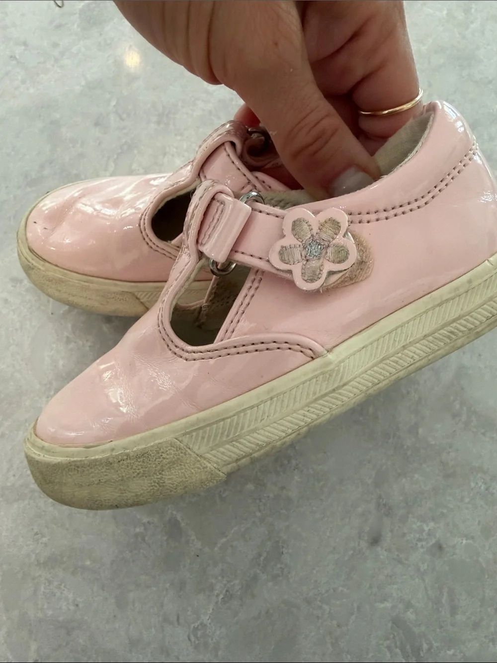 Keds Pink Patent Mary Jane Sneakers with Flower Accent